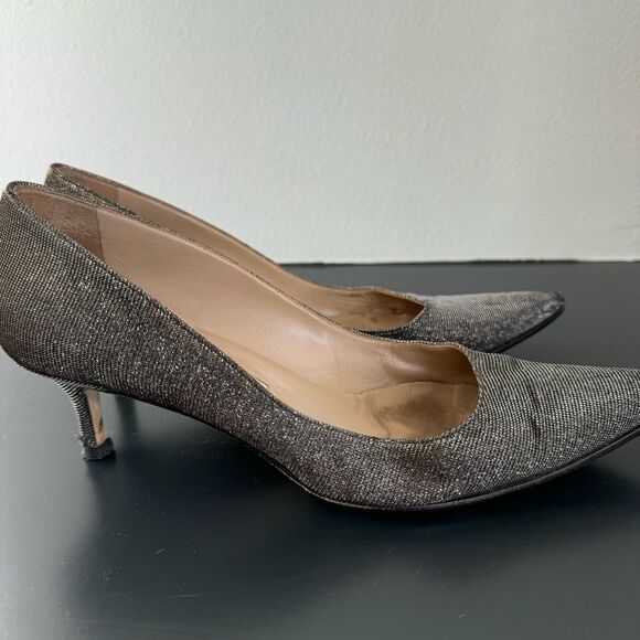 Manolo Blahnik Lurex Glitter Gold Metallic Pointed Kitten Heel Size 40 9.5 Party - Picture 7 of 15